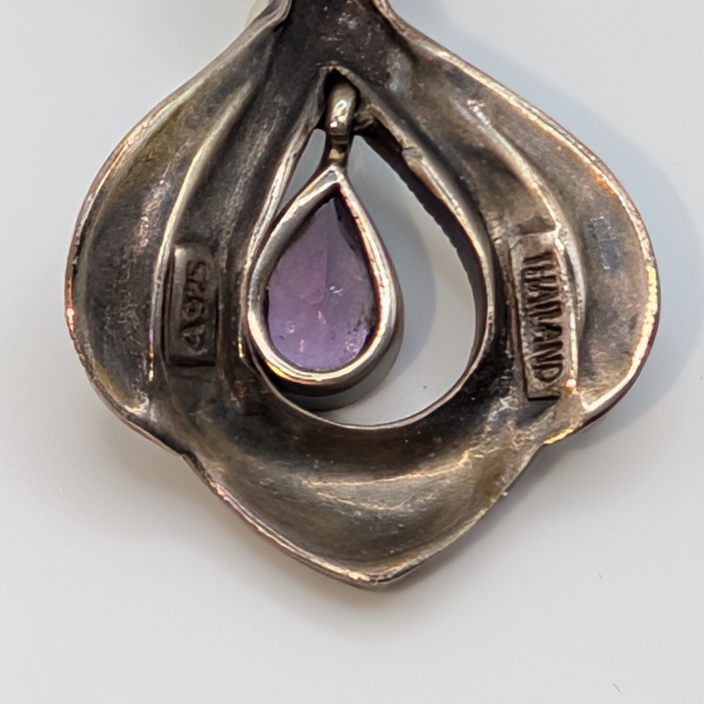 Marcasite, Amethyst, Pearl And Silver Necklace - Picture 4 of 6